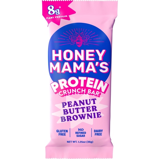 [BRSRAAQFB55WCCT3] Honey Mama's, Peanut Butter Brownie Protein Crunch Bar, 8g Protein, No Refined Sugar, No Preservatives, Gluten Free, Dairy Free, Soy Free, Fudgy & Crispy, 170 Calories, 1.25 Ounce Bar