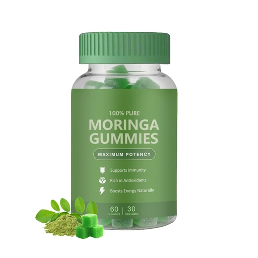 [BRSREHT7BAFWGAI6] Moringa Gummies for Women & Men, Pure Moringa Powder, Moringa Leaf Supplement for Energy, Immune Support, Antioxidant, from Moringa Leaf Extract, 60 Count (1)