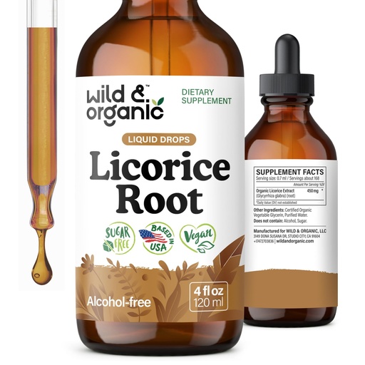 [BRSROY37OUFRQETH] Wild & Organic Licorice Root Tincture - Digestive, Lung & Skin Support - Licorice Root Extract Liquid Drops - Vegan, Sugar & Alcohol-Free Supplement - 4 fl oz
