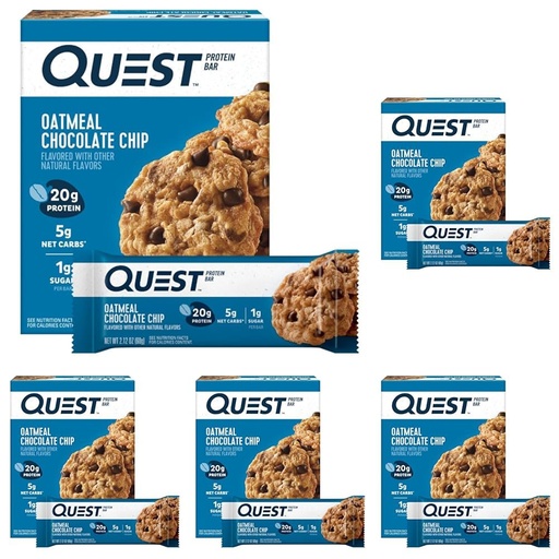 [BRSRGCD7OEBG2YDJ] Quest Nutrition Oatmeal Chocolate Chip Protein Bars, 20g Protein, 1g Sugar, 5g Net Carb, Gluten Free, Keto Friendly, 4 Count (Pack of 5)