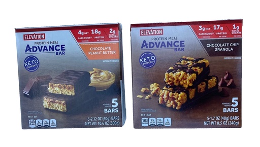 [BRSW2YYHCQAQGEQY] Elevation Protein Meal Advance Bar Keto Support Chocolate Peanut Butter and Chocolate Chip Granola 8.5oz 240g (Two Boxes)