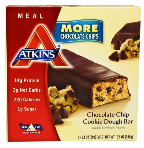 [BRSWIAAFCV4RQ2DU] Atkins, Protein Rich Meal Bar, Chocolate Chip Cookie Dough Bars 5-2.1 Ounce