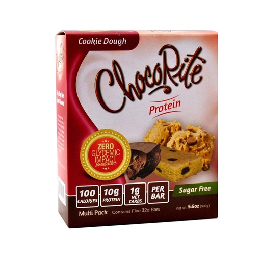 [BRSWIBI2CUOGKGT4] ChocoRite Protein Bars in Cookie Dough Flavor Healthy Chocolate Keto Snacks with Protein — 1g Sugar and Low Carbs — Multi Pack Box (5 Bars x 32grams)