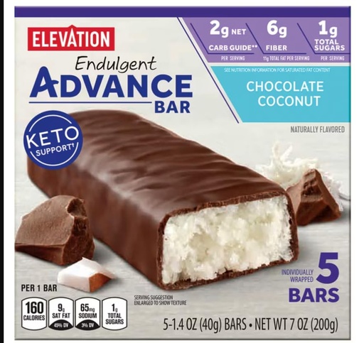 [BRSRA2TRBAHBM3D6] Generic ELEVATION Chocolate Coconut Endulgent Advance Bars, 5 count