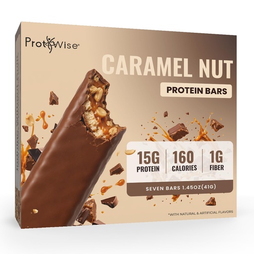 [BRSWYZQPOIPQOCTU] ProtiWise Protein Bar – 15g Protein, Low Carb, Low Sugar, High Fiber, Low Calorie Meal Replacement Nutrition Bar, Healthy Snack for Weight Management Diet (Caramel Nut, 7 Count)