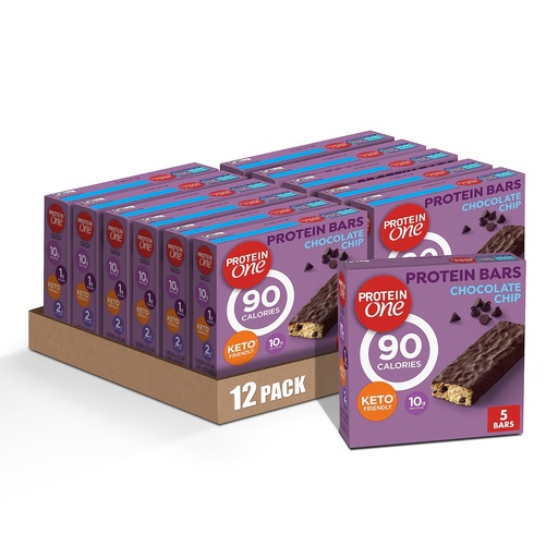 [BRSWGFQDAQCA4GY6] Protein One 90 Calorie Protein Bars, Chocolate Chip, Keto Friendly, 5 Ct, 4.8 oz (Pack of 12)