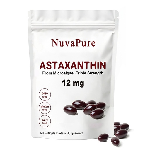 [BRSRYYDRB4IAMAY3] Nuvapure Astaxanthin with Mct Oil - Pure 12mg, Antioxidants Supplement, Supports for Eye &Joint & Skin Health| 2 Month Supply| 60 Softgels (1)