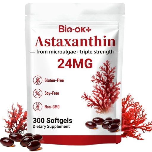 [BRSRGCA7DICGYCQ6] Astaxanthin 24mg 300 Softgels, Astaxanthin Supplements Made with OCT Oil, Supports Eye, Skin, Immune, Internal Circulation, Fresh Microalgae Source, Triple Strength