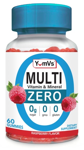 [BRSROBQ2OR7WK3TA] YUM-V'S Multivitamin Zero Gummies by YumVs | Sugar-Free Vitamins Supplement for Women & Men | Chromium, Thiamine, and Magnesium | Natural Raspberry Flavor Chewables - 60 Count