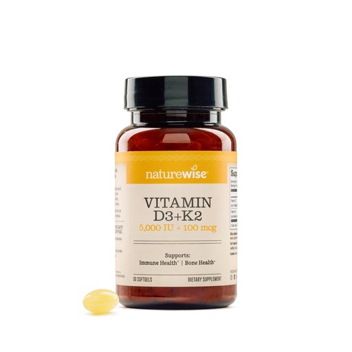 [BRSRABI2OF4BUD3B] NatureWise Vitamin D3 5000IU + K2 (MK7) 100mcg with Organic Extra Virgin Coconut Oil - Supports Calcium Absorption, Bone & Immune Health - Non-GMO, Soy & Gluten-Free - 30 Softgels[30-Day Supply]