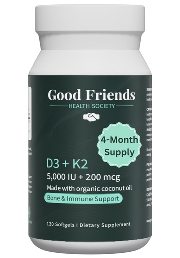[BRSRABQODF5QGFI2] Vitamin D3 5000 IU + Vitamin K2 200 mcg - 4 Month Supply - High Potency Bone & Immune Support - Organic Coconut Oil, No Seed Oils, Non-GMO, 120 Vegetable Softgels