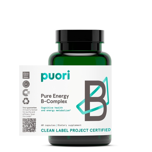 [BRSRAGIOCQIBSDTA] Puori Pure Energy Vitamin B-Complex with 8 Essential Vitamins - Active & Methylated B Vitamins (Thiamin, Riboflavin, Niacin, B6, Folate & B12) - Biotin, Inositol, Pantothenic Acid & Choline