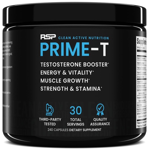 [BRSWGYYPOUPG2YD7] RSP NUTRITION Prime T - Testosterone Booster for Men, Natural Test Booster Pills, Lean Muscle Growth, Strength, Stamina & Healthy Sleep, 30 Servings