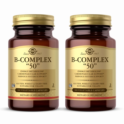 [BRSWIYIHCFYRSGY3] Solgar B-Complex “50” - 100 Vegetable Capsules, Pack of 2 - Energy Metabolism & Nervous System Support - Non-GMO, Vegan, Gluten Free - 200 Total Servings