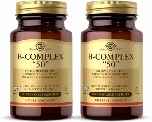 [BRSWIYIHCFYRSGY3] Solgar B-Complex “50” - 100 Vegetable Capsules, Pack of 2 - Energy Metabolism & Nervous System Support - Non-GMO, Vegan, Gluten Free - 200 Total Servings