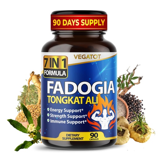 [BRSW2CALAEORUCTG] VEGATOT 7 in 1 High Strength Fadogia Concentrated with Tongkat Ali Maca Root Fenugreek Ginseng Boost Energy Stamina 3-Month Supply (90 Count (Pack of 1))
