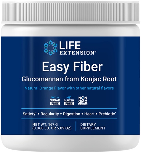 [BRSROYL5BMBAIGTO] Life Extension Easy Fiber - Glucomannan Fiber, Regularity, Digestion, Heart Health, No Artificial Sweeteners, Vegetarian, Non-GMO, Gluten Free, Sugar Free, Net Wt. 167 G (0.368 Lb. Or 5.89 Oz)