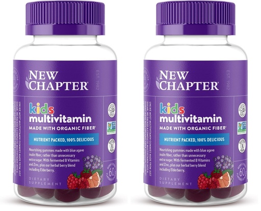 [BRSRGGQNOUFRUH3J] New Chapter Kids Multivitamin Gummies - 65% Less Sugar, Kids Gummy Vitamins with Vitamins C, D3 & Zinc, Non-GMO, Gluten Free, Berry-Citrus, 60ct,(Pack of 2)