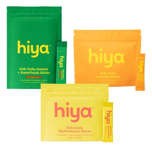 [BRSRGCQRO56GYHLX] HIYA Kids Ultimate Daily Wellness – Multivitamin + Greens Powder (Chocolate) + Immune Support Sticks (Ages 2+) - Virtual Bundle