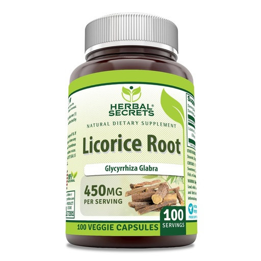 [BRSWG2QODJ7QKCYV] Herbal Secrets Licorice Root | 450 Mg | 100 Veggie Capsules | Non-GMO | Gluten-Free | Made in USA