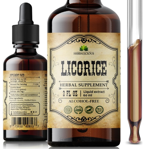 [BRSWGCAKAECBY23V] HERBALICIOUS Licorice Root Extract (Glycyrrhiza glabra) – Organic Liquid Herbal Extract, 2 fl oz – Vegan, Non-GMO, Gluten-Free