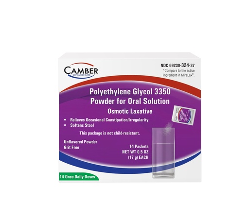 [BRSREAL3O4NQAYI6] Camber Polyethylene Glycol 3350 Powder, Osmotic Laxative, Relieves Occasional Constipation, Stool Softener (14 Daily Dose Sachet)