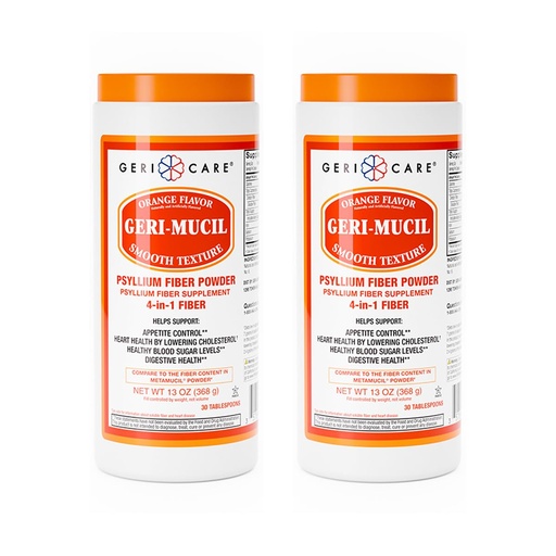 [BRSREAIOCJYRMCAV] GeriCare Geri-Mucil Psyllium| 4-In-1 Orange-Flavor Psyllium Husk Powder| Daily Fiber Supplement| Sweetened Gluten-Free Fiber Drink Mix| Water-Soluble Husk Fiber Powder For Bowel Movement|13oz (2 Pack)