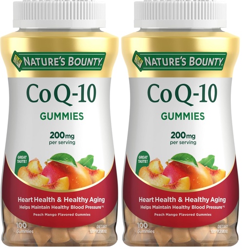 [BRSRGEAQOAMAO33J] Nature's Bounty CoQ10 Gummies, Supports Heart Health, CoQ10 200mg, Peach Mango Flavor, 100 Coun (Pack of 2)