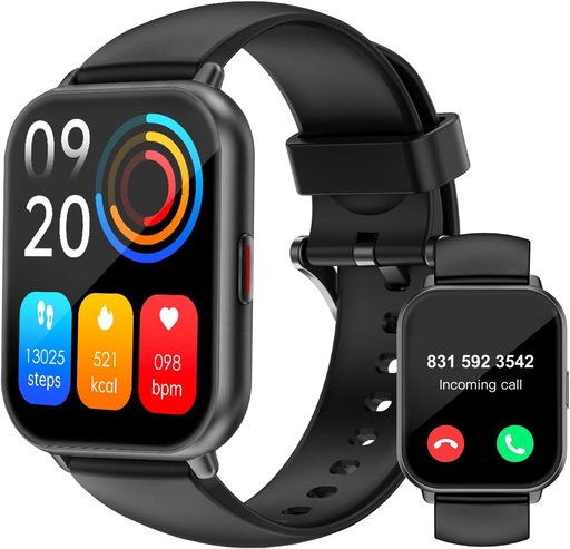 [BRSROFLYPIHRSETU] RUIMEN Smart Watches for Men Women (Answer/Make Calls, 2 Bands Included), 1.8" Smartwatch for iOS/Android Phones, Fitness Tracker Heart Rate/Sleep Monitor Digital Watch Waterproof Black