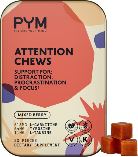 [BRSROHY6BUPRQCDG] PYM Attention Chews Support for Procrastination, Focus & Tuottavuus, 20 Count 