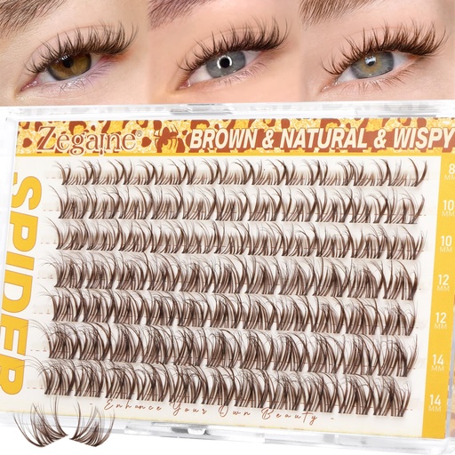 [BRSRGALRCMHRSE3O] Brown Spider Lash Clusters Invisible Band Natural Eyelash Clusters CD-Curly Breeze Cluster Eyelash Extensions Spider Lashes Cluster Brown Wispy Individual Lashes 8-14MM by Zegaine