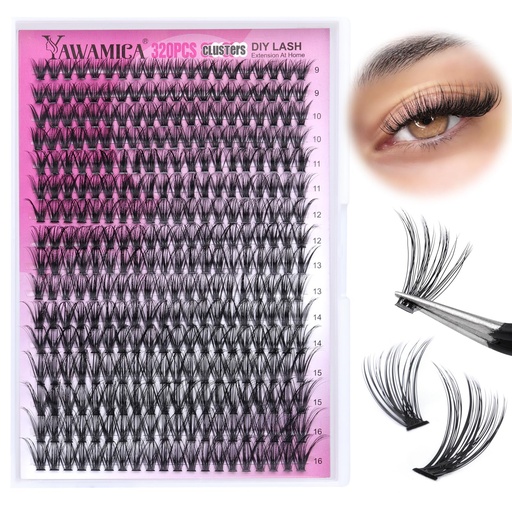 [BRSROFQ7PN6AG3A7] Individual Lashes 320pcs Lash Clusters 40D 9-16mm Mix DIY Lash Extension D Curly Eyelash Clusters Eyelash Extension Wispy Cluster Lashes DIY for Self Application by Yawamica (40D-0.07D, 9-16mix)