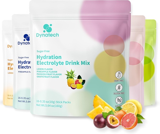 [BRSRAGDRBMHRSF3U] Dynatech Zero Sugar Electrolyte Drink Mix - Variety Pack - Hydration Powder Packets with 10 Electrolytes & Vitamins | Non-GMO, Gluten Free, Vegan Electrolytes Powder Packets | 16 Servings