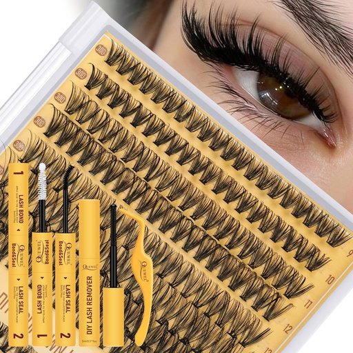 [BRSROH32AAHBE33L] QUEWEL Lash Clusters Kit, 320 Pcs 30D+40D Lash Cluster Eyelash Extensions 9-16mm Lash Clusters Wispy Kit with Eyelash Clusters Bond and Seal Glue Remover Tweezers (30D+40D Kit)
