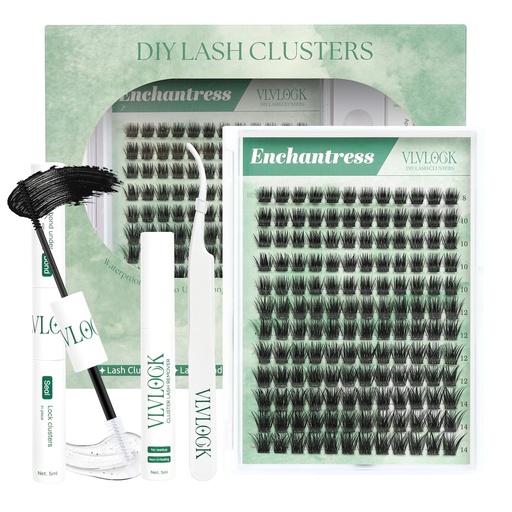 [BRSRGGA2CB6R4ET5] Enchantress Lash Clusters Kit Short Lashes Clusters 8-14MM DIY Lash Extensions Kit Waterproof Long-Lasting with Ultra-Thin Band Glue Remover Tweezer for Beginners(Enchantress Short Kit 8-14mm)
