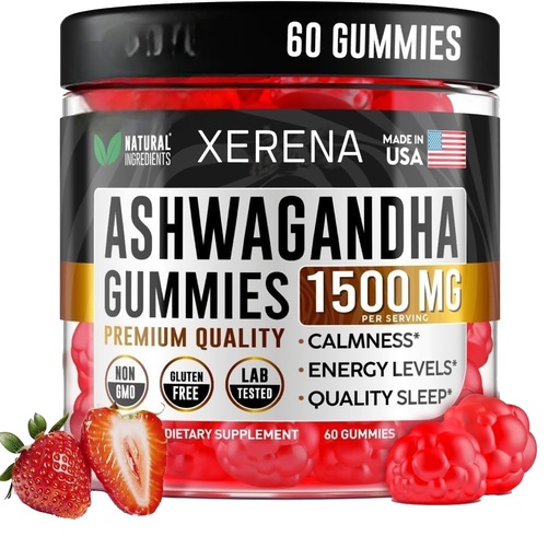 [BRSREC3QAACQO3DH] Ashwagandha Gummies 1500mg Extra Strength for Women and Men - Organic Supplement for Stress Relief, Anxiety & Sleep -Chewable Ashwagandha Root Extract for Stress Relief & Calm - 60 Count