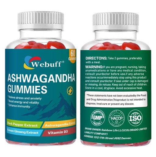 [BRSREAIRC4ARUHLO] Ashwagandha Gummies with L-Theanine & Black Pepper Extract for Daily Stress Relief, Mood Support & Mental Clarity, Non-GMO, Gluten-Free, 60 Count per Bottle, Pack of 2, 120 Total Gummies