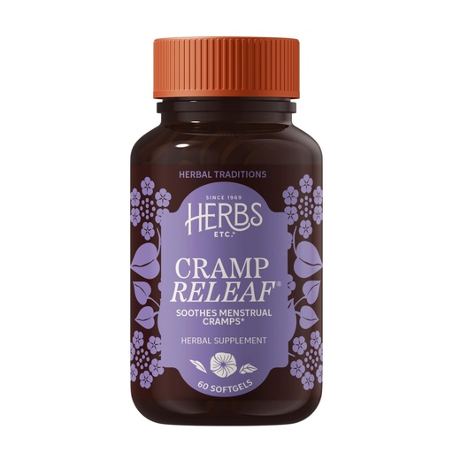 [BRSWIYYMAAJRQFQV] Herbs Etc. Cramp ReLeaf (Menstrual) Softgels - Cycle Support Supplement that Soothes Cramps - Black Haw, Cramp Bark & Wild Yam Root - Gluten-Free & Organic - 60 Count (60 Servings)
