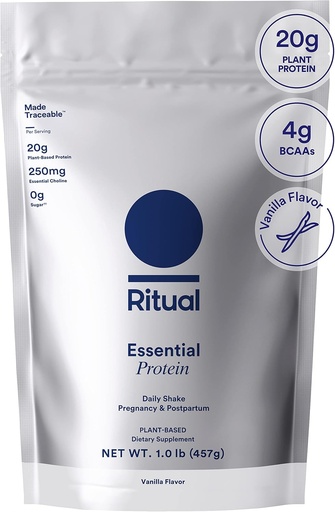 [BRSW2BL2OUGR42A3] Ritual Prenatal Vegan Protein Powder: Choline to Support Prenatal, Postpartum, & Lactation, 20g Organic Pea Protein from Regenerative Farms in USA, Gluten Free, Plant Based, Sugar Free†, Vanilla, 1Lbs