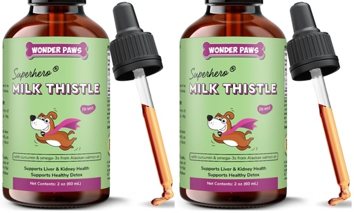 [BRSRGGT2CFYBQG3H] Wonder Paws Milk Thistle, Liver Support for Dogs, Supports Kidney Function for Pets, Detox, Hepatic Support, with Wild Alaskan Salmon Oil & Curcumin, Omega 3 EPA & DHA (2 Oz) (Pack of 2)