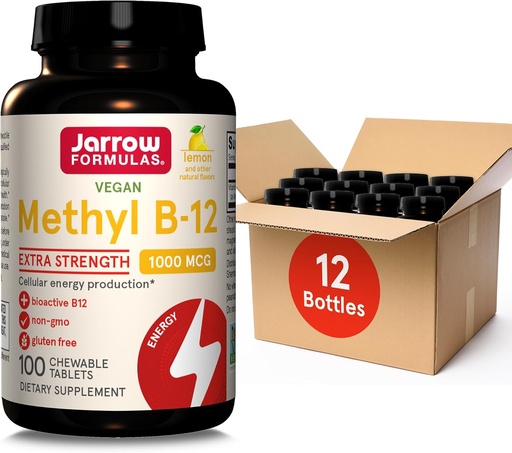 [BRSRMBD6B4NWAC3G] Jarrow Formulas Extra Strength Methyl B-12 1000mcg, Dietary Supplement for Cellular Energy Production and Brain Health Support, 100 Lemon-Flavored Chewable Tablets, 100 Day Supply, Pack of 12