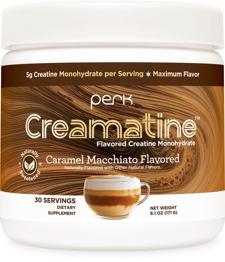 [BRSRECAEOAIBQAY7] Perk Creamatine (Caramel Macchiato) 30 Servings - Flavored Creatine Monohydrate, 5g of Creatine per Serving, Naturally Sweetened, Zero Sugar, Gluten-Free, Soy-Free