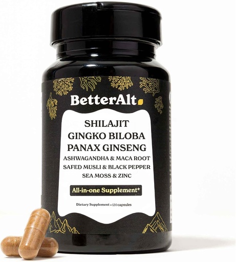 [BRSREZIQOUMQG2TX] 8800mg Shilajit, Maca Root, Ginkgo Biloba, Sea Moss, Ashwagandha, Panax Ginseng, Safed Musli & Zinc| Boost Stamina & Energy, 120 Capsules| 95 + minerals| All in One Herbal Supplement for Men & Women
