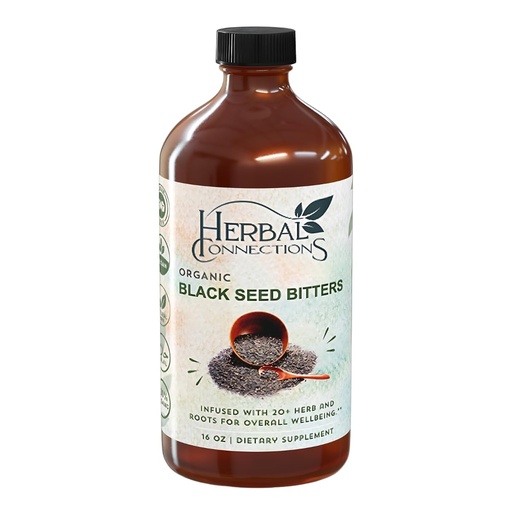 [BRSRA2TRDMIAYYLL] Organic Black Seed Bitters with Maca and Honey - Infused with 20+ Herbs and Roots - Vegan and Gluten-Free 16 Ounces