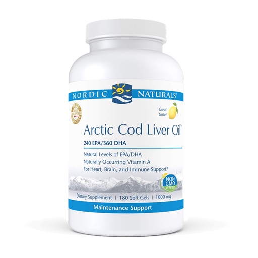 [BRSWIZ35CENBWFLK] Nordic Naturals Pro - Arctic Cod Liver Oil CLO, Supports Heart and Brain Health - Lemon-Flavored 180 Soft Gels