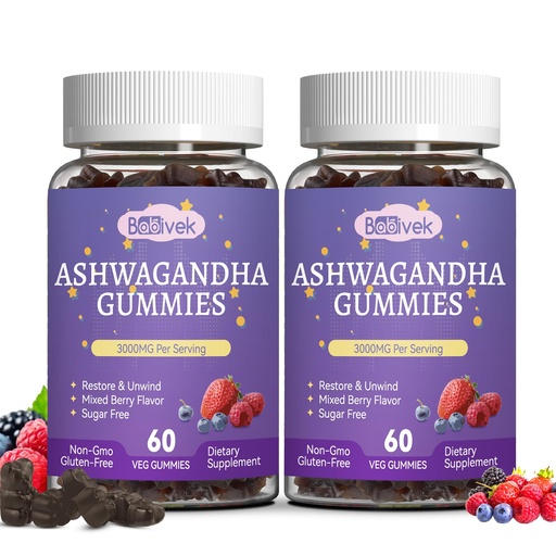 [BRSREFL3C4MRQFDF] Ashwagandha Gummies 3000mg - 120 Count (60-Day Supply) for Stress Relief & Immune Support with Maca, L-Theanine, GABA, Turmeric - Mixed Berry Flavor
