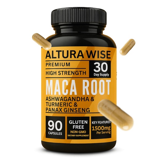 [BRSREFDQBEPGM3LL] 5 in 1 Pure Maca Root Capsules for Men and Women | Maca Root Powder Capsules with Black + Red + Yellow Maca Root with ashwagandha, panax Ginseng Extract Supplement - 90 Vegan Pills