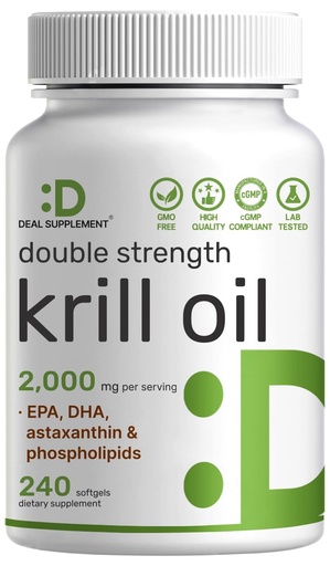 [BRSRG2TROF5BMEL4] DEAL SUPPLEMENT Antarctic Krill Oil 2,000 mg Per Serving, 240 Softgels | Omega-3 with EPA, DHA, Phospholipids & Astaxanthin | Non-GMO, Gluten Free