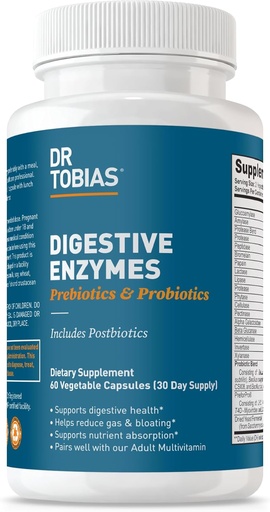 [BRSW2HALO4GQK3LZ] Dr. Tobias Digestive Enzymes with Probiotics, Prebiotics and Postbiotics Bromelain, Amylase, Lipase, for Better Digestion & Immune Function, 60 Capsules, 30 Servings (2 Daily)