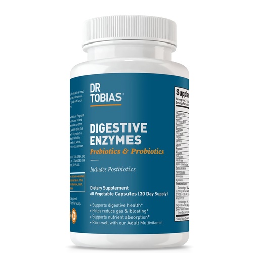 [BRSW2HALO4GQK3LZ] Dr. Tobias Digestive Enzymes with Probiotics, Prebiotics and Postbiotics Bromelain, Amylase, Lipase, for Better Digestion & Immune Function, 60 Capsules, 30 Servings (2 Daily)